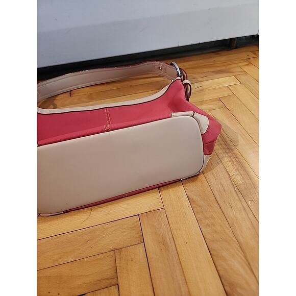 Tignanello Salmon Pink with Tan Trim Leather Shoulder Bag - Picture 8 of 11